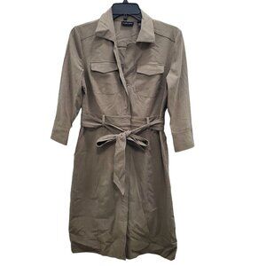 New York & Company Women's Y2K Taupe Stretch Belted Elbow‎ Shirtdress Size 4